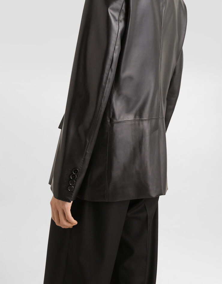 Dolce & Gabbana 싱글 브레스티드 시실리 라이트 가죽 재킷 Black G2TV4LHULY7