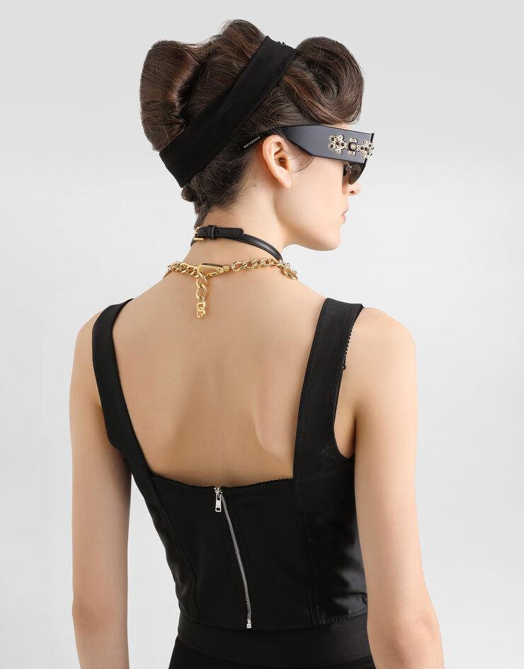Dolce & Gabbana Top aus elastischem Satin Schwarz F7W98TGDCMX