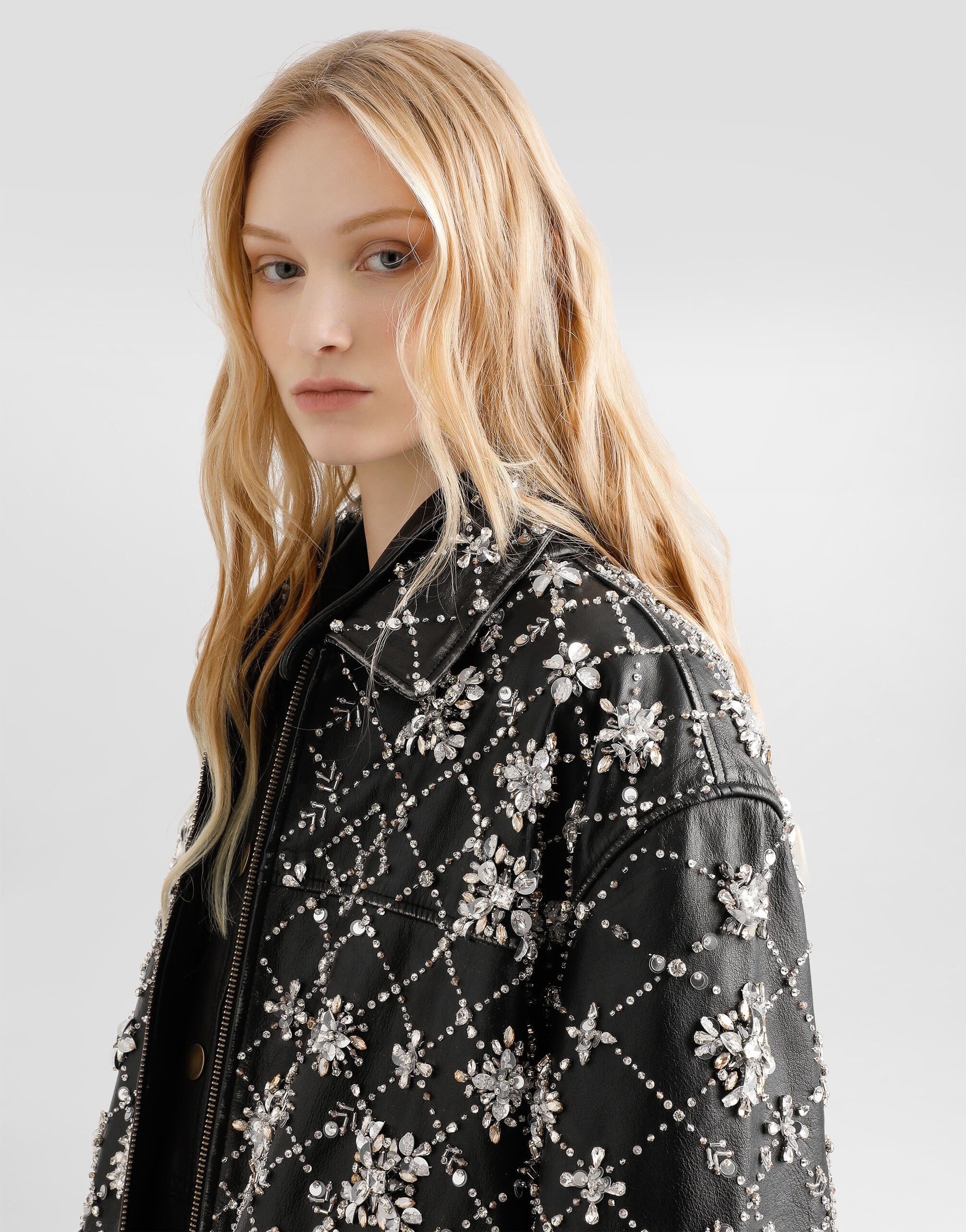 Vintage leather jacket with embroidery in Multicolor for Women