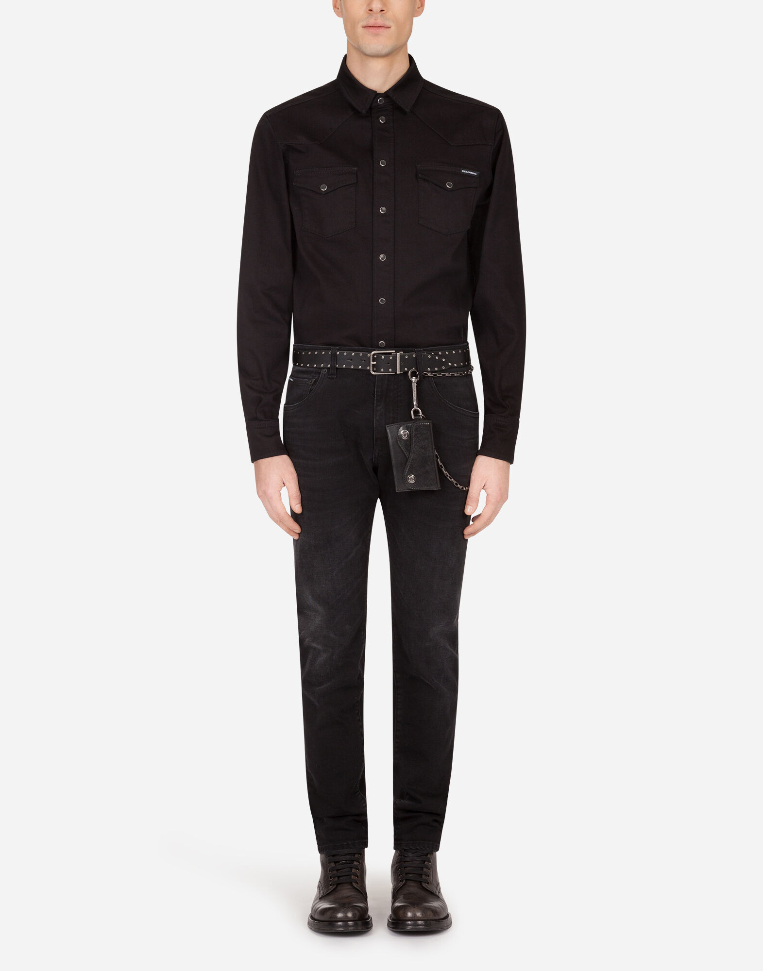 ドルチェ&ガッバーナ ストライプ ストレッチデニム ブラック DOLCE&GABBANA (ドルチェ ＆ ガッバーナ) 5ポケット ジップ