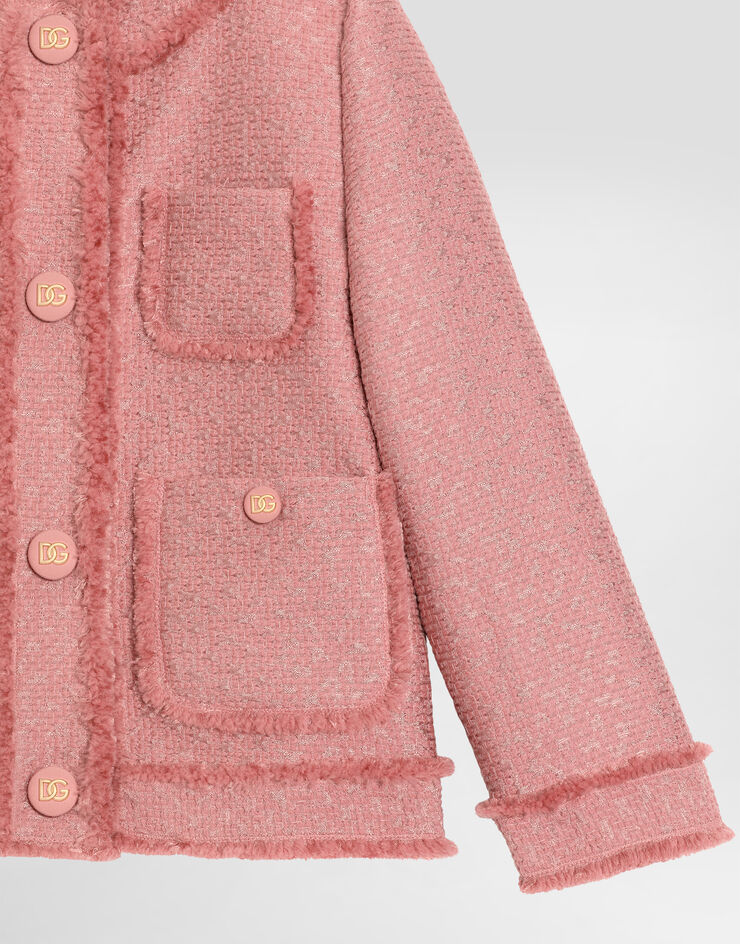 Dolce & Gabbana Einreihige Jacke aus Raschel-Tweed mit dekorativen Knöpfen Rosa L52E37HUMUA