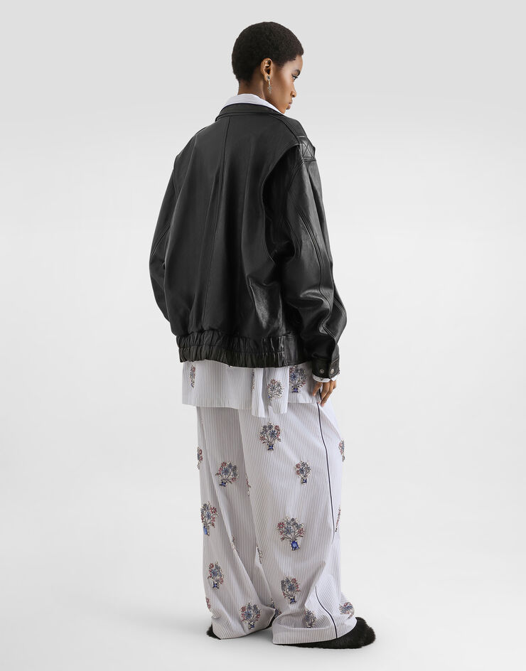 Dolce & Gabbana Striped poplin trousers with crystal flower embroidery Multicolor FTDJDZGDDSK