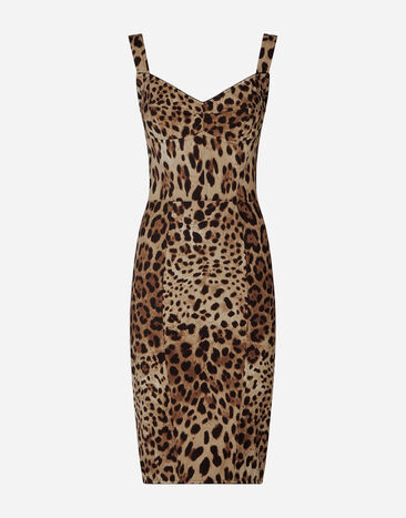 Dolce & Gabbana Leopard-print cady corset-style midi dress Gold WEN6P2W1111
