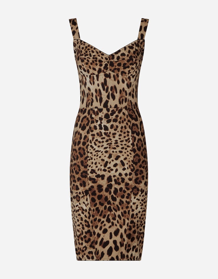Dolce & Gabbana Vestido midi corsetero en cady con estampado de leopardo Multicolor F63D4TFSADD
