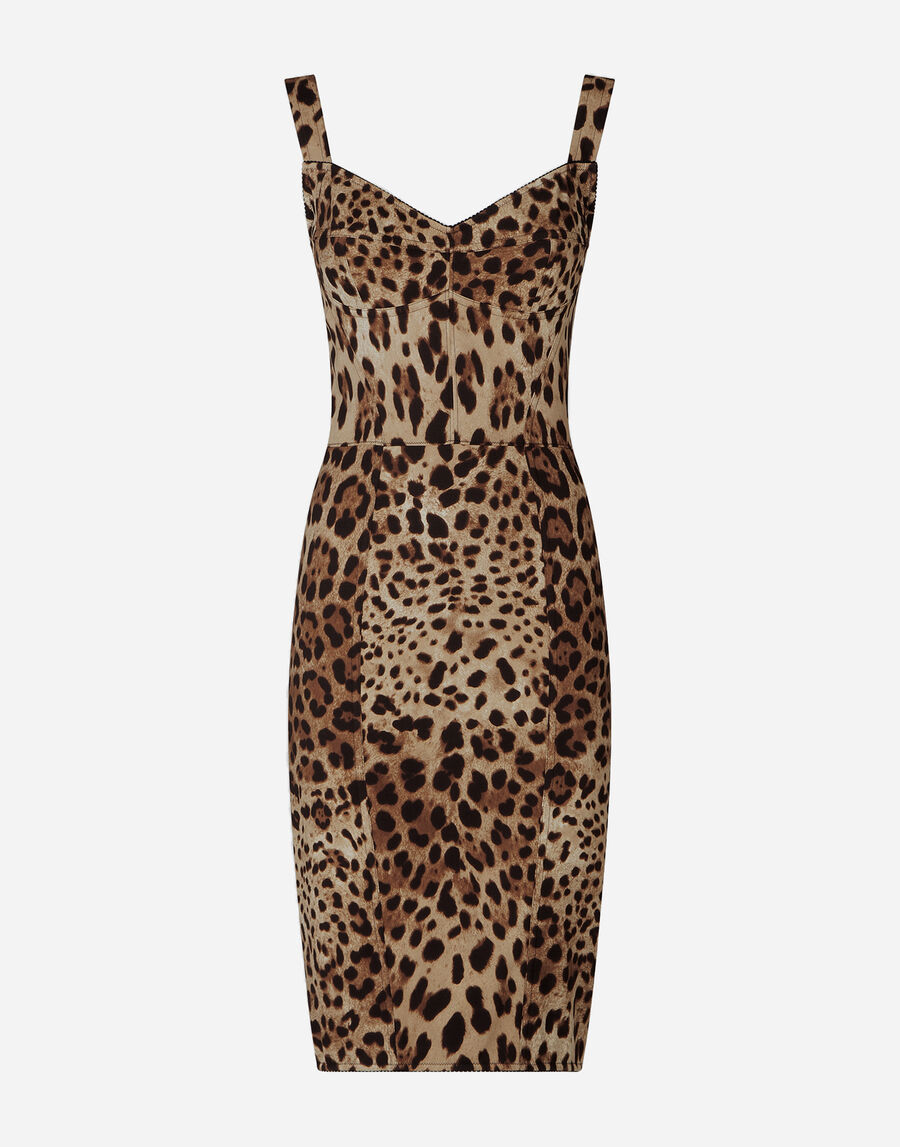 Leopard-print cady corset-style midi dress