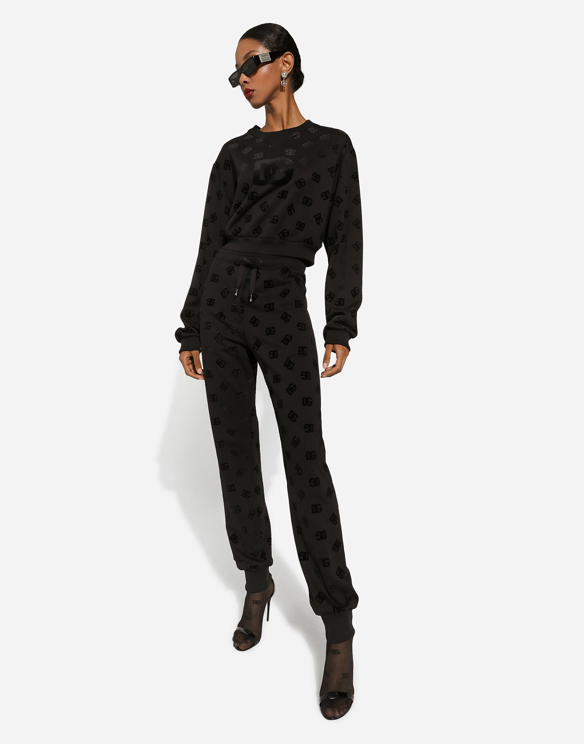Jersey sweatshirt with flocked DG logo print in Black for Women