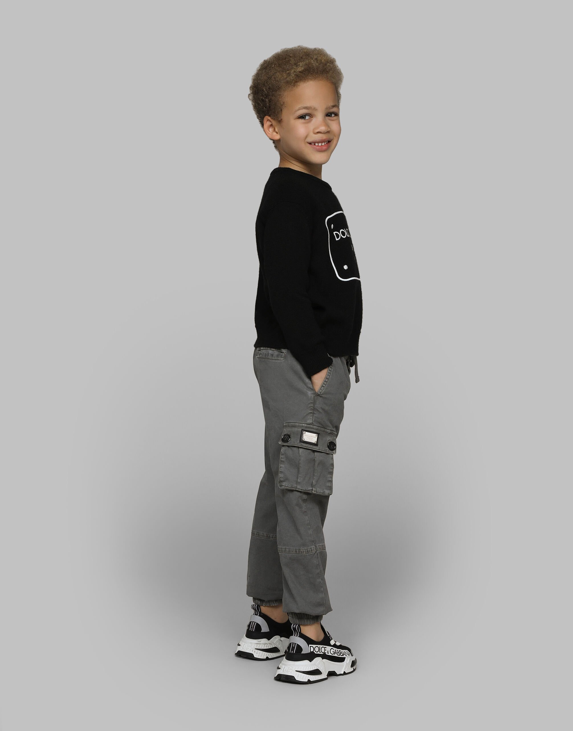 Wool pullover with branded tag in Black for Boys Wool pullover with branded tag in Black for Boys
