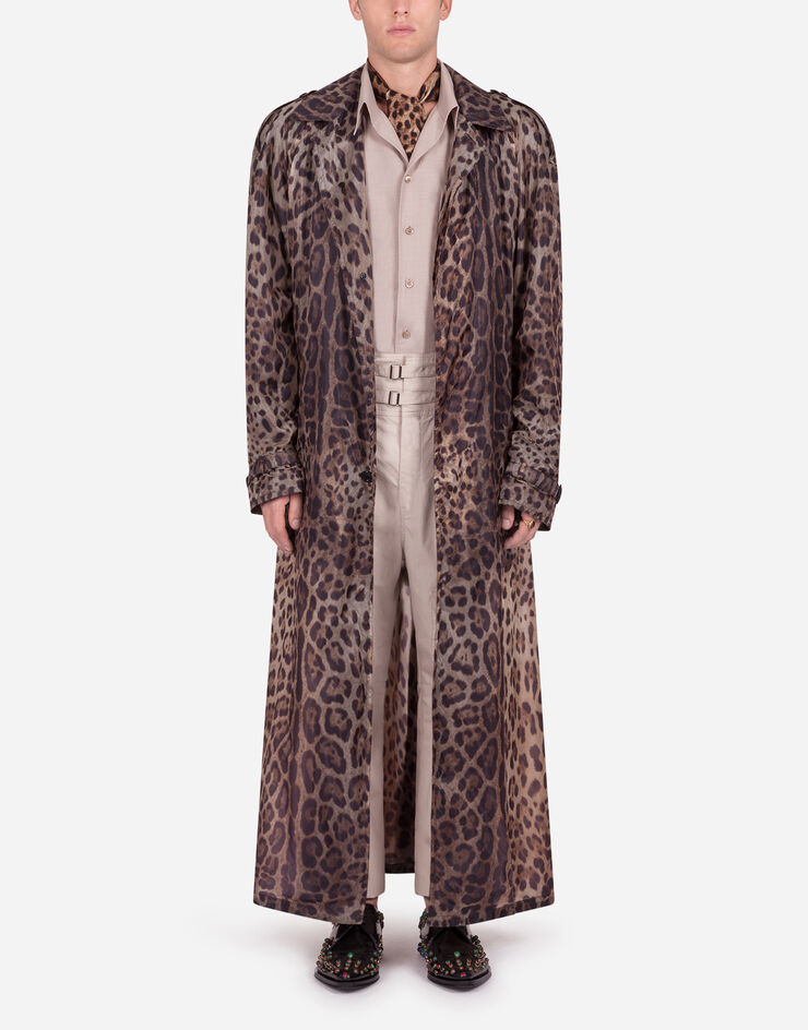 Dolce & Gabbana Single-breasted trench jacket in nylon with leopard print ESTAMPADO ANIMAL G016QTHSM3B