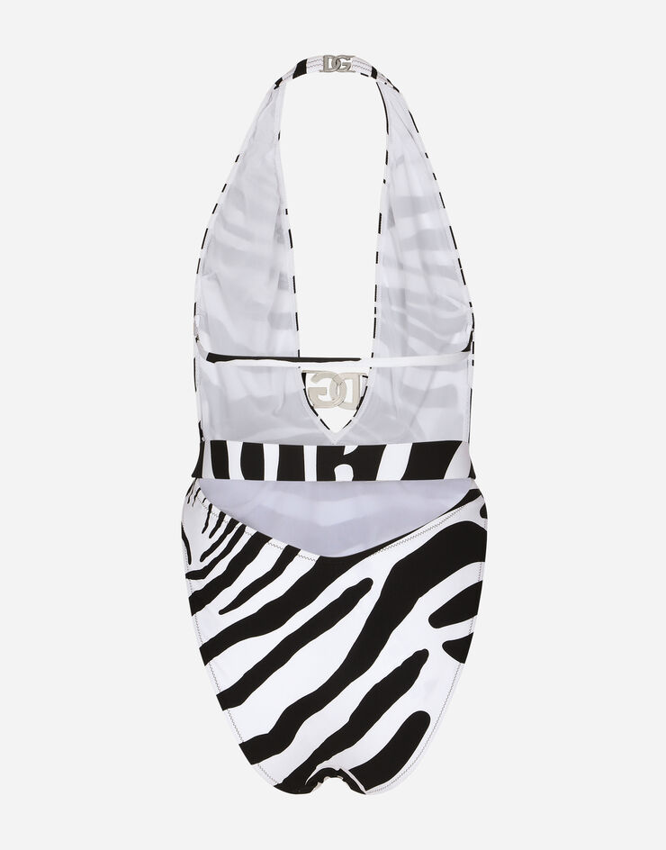 Dolce & Gabbana Zebra-print one-piece swimsuit with plunging neckline Multicolor O9B74JFSG1G