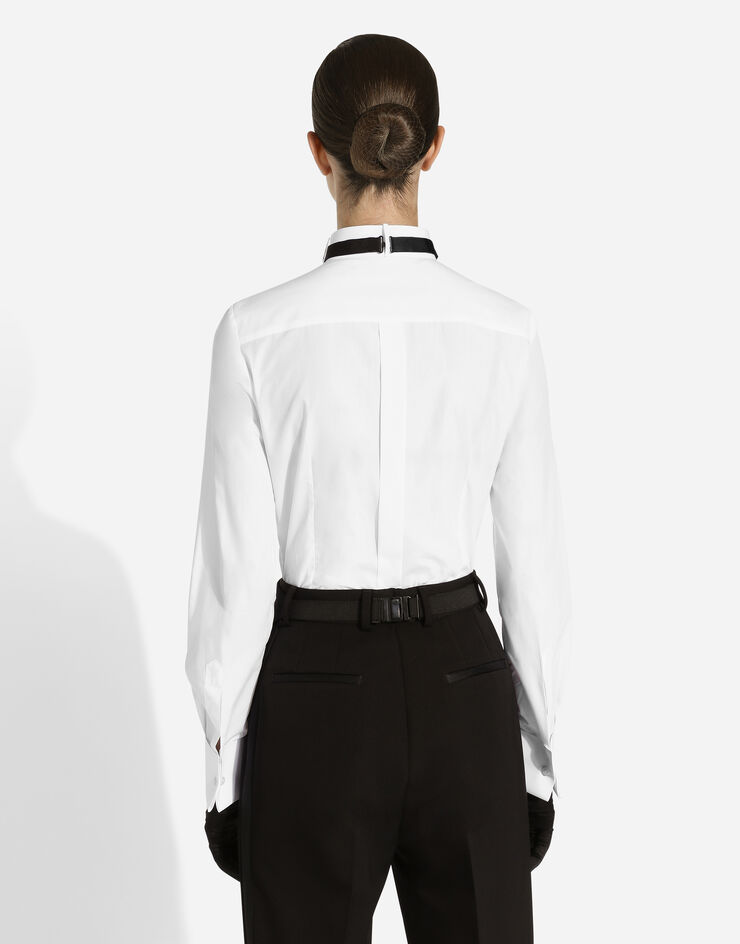 Dolce & Gabbana Camisa en popelina de algodón con plastrón de piqué Blanco F5S88TGDCPJ