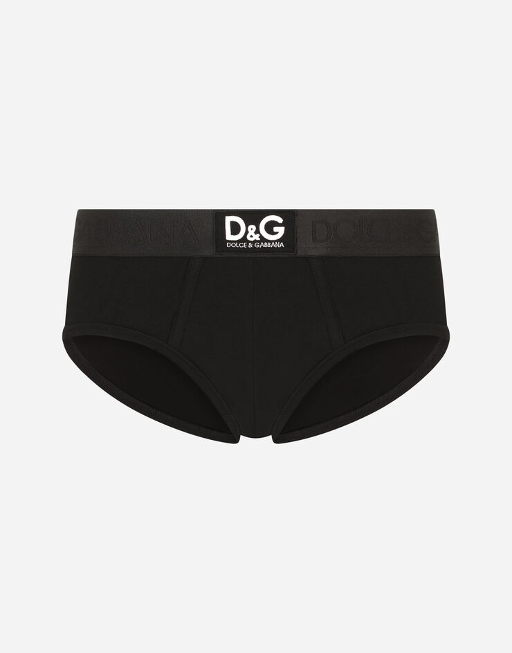 Dolce & Gabbana Slip Brando bi-elastische Baumwolle mit DG-Patch Schwarz M3D35JOUAIG