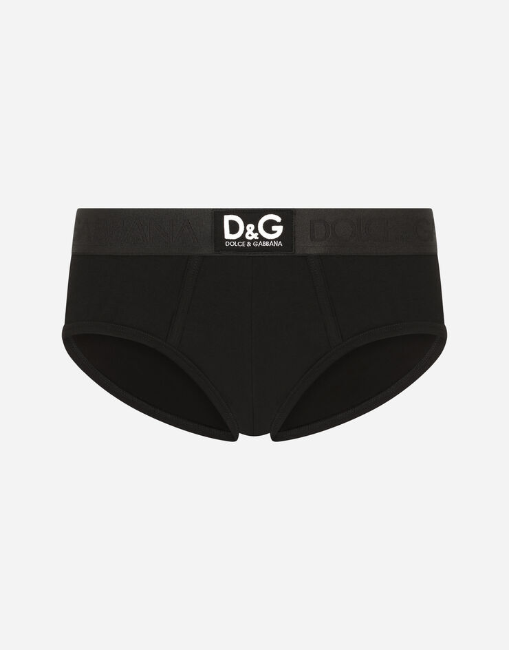 Dolce & Gabbana Slip Brando cotone bielastico con patch DG Nero M3D35JOUAIG