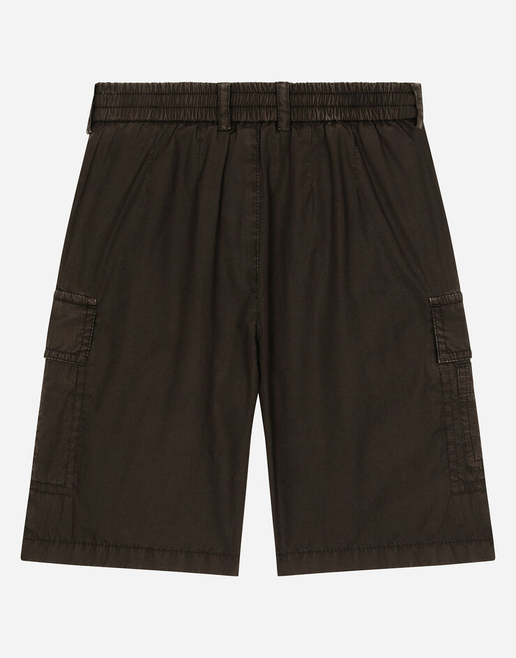 Dolce & Gabbana Poplin cargo shorts with branded tag Brown L43Q53LY089