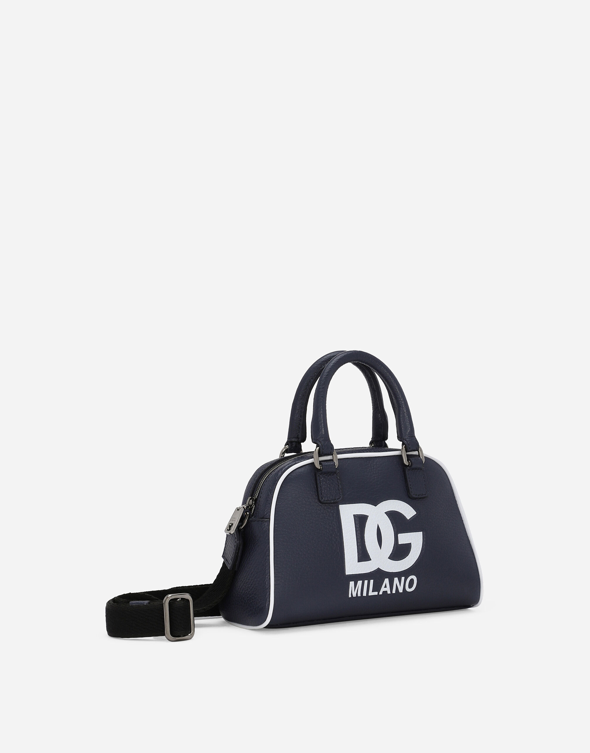 Tumbled calfskin bowling bag with DG logo in Blue for Girls