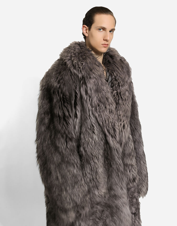 Dolce & Gabbana معطف من فرو شيرلينغ طويل رمادي G049VLFUP88