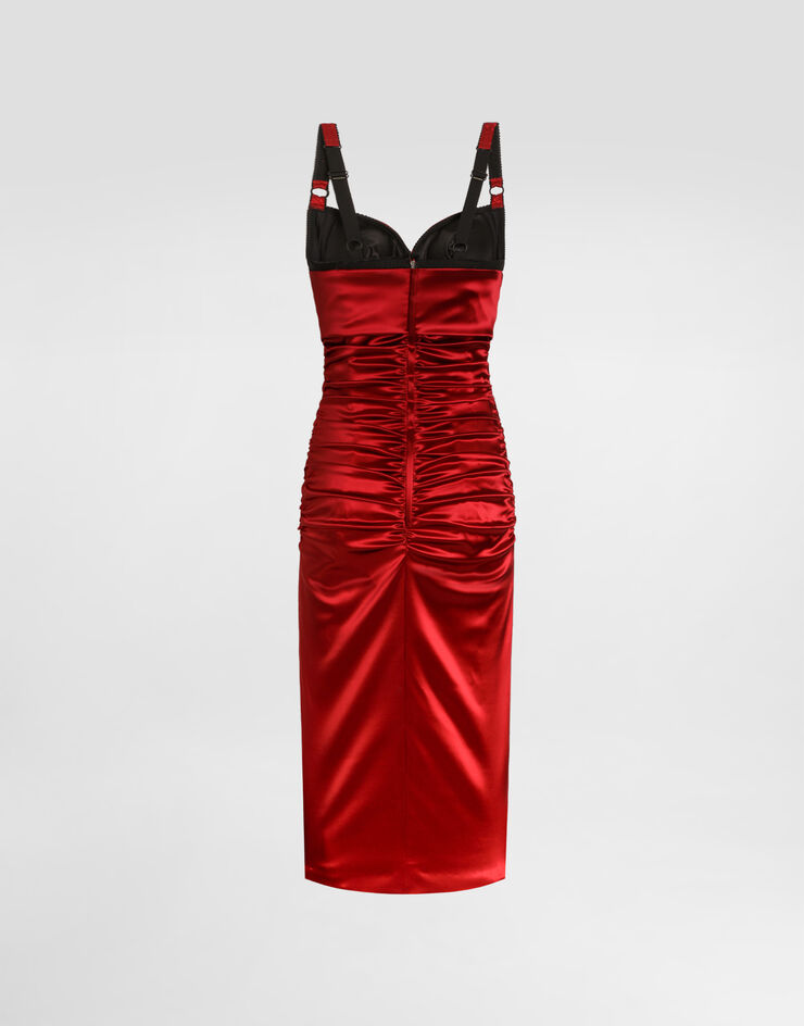 Dolce & Gabbana Draped satin calf-length dress with conical cups Bordeaux F6TNRTFURAD