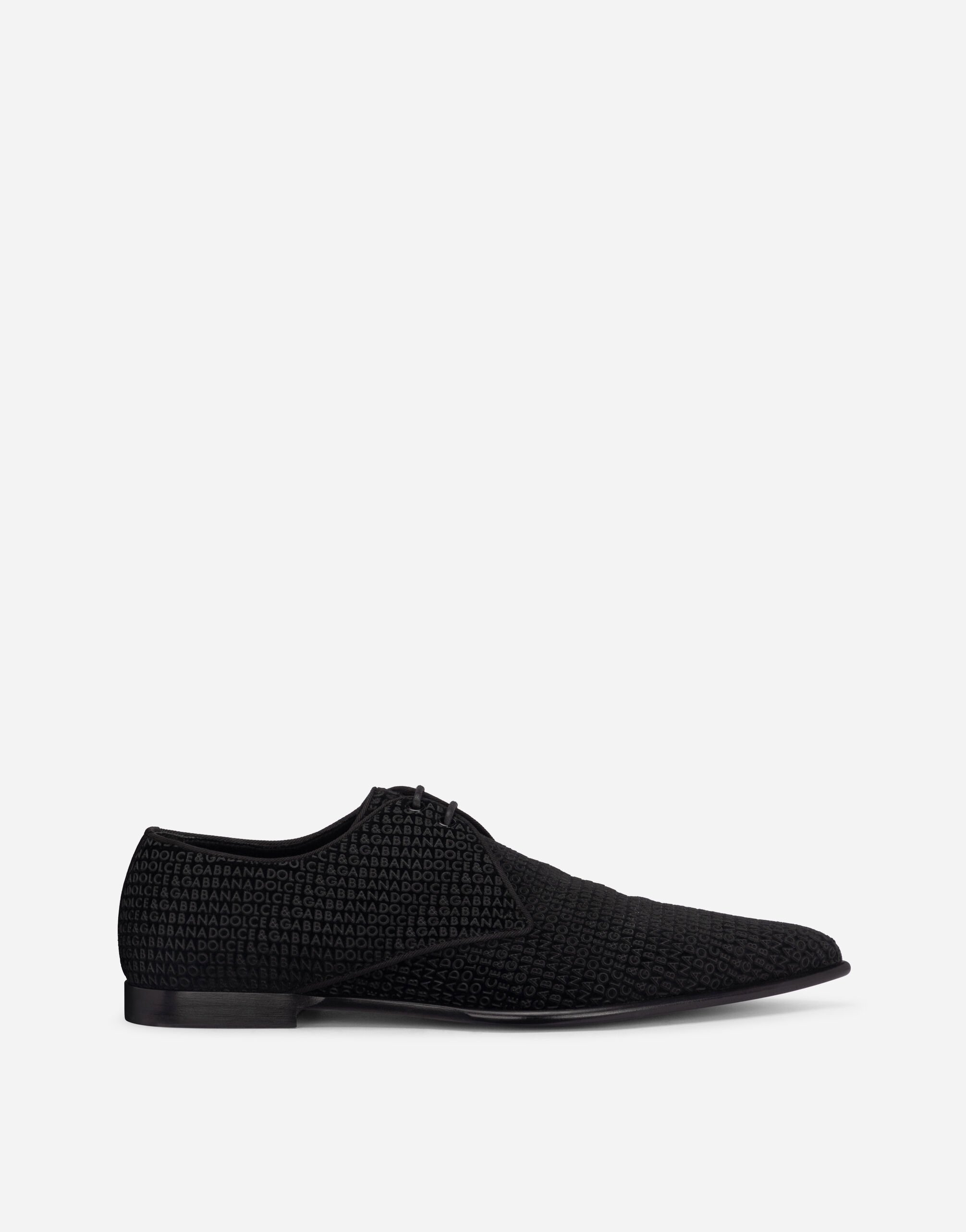 Dolce & Gabbana Velvet Derby shoes with all-over logo Black A10813AI262
