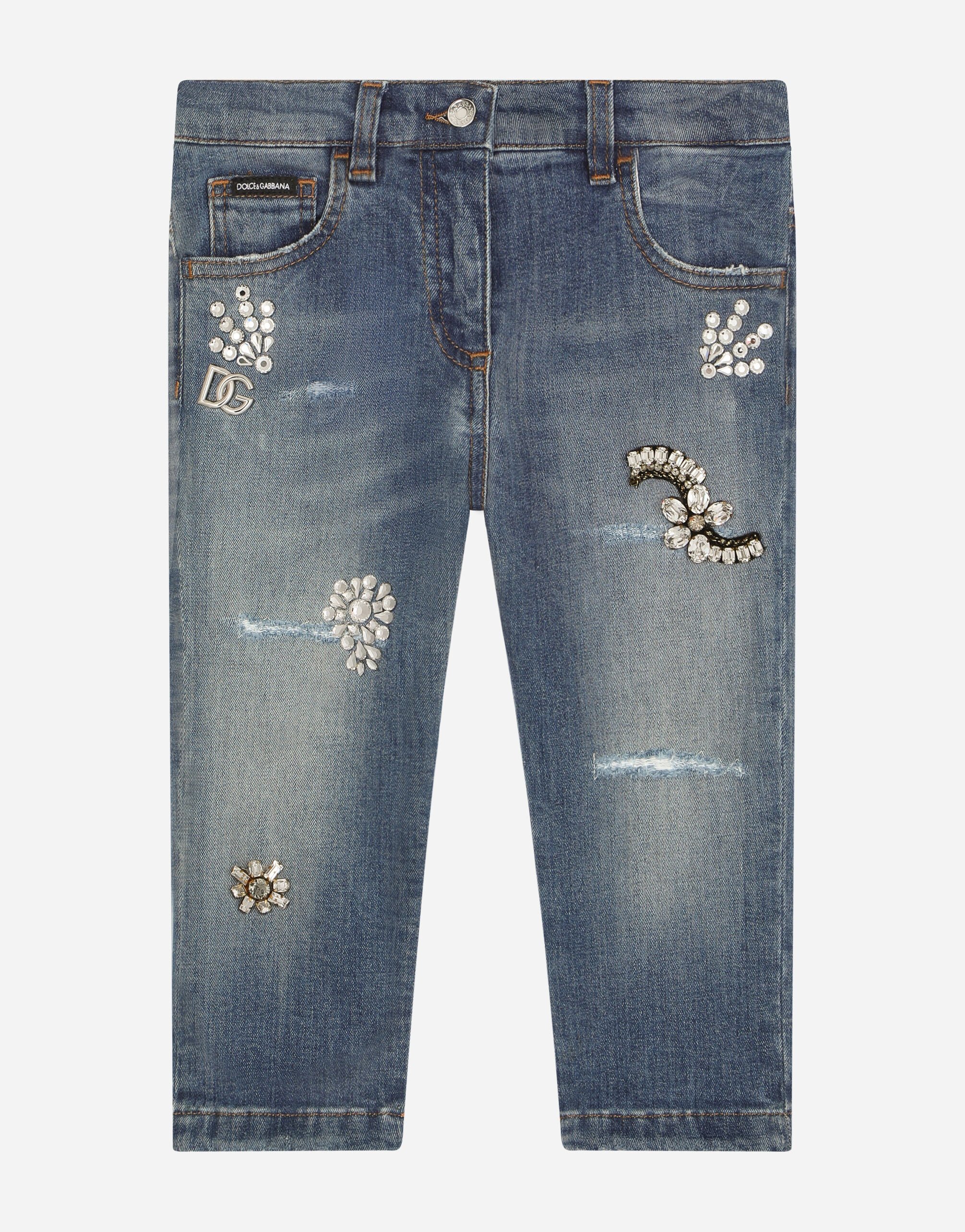 Dolce&Gabbana Stretch denim jeans with bejeweled embellishment Black L5JPC3G7KN8