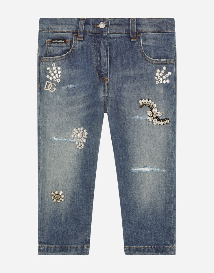 Dolce & Gabbana Stretch denim jeans with bejeweled embellishment Multicolor L51F74LDB08