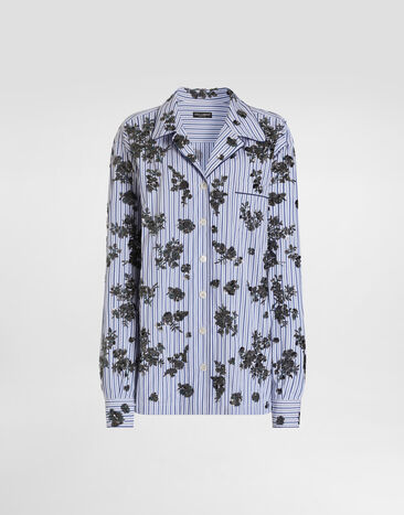Dolce & Gabbana Poplin shirt with crystal flower embroidery Multicolor F5U41ZGDDR3
