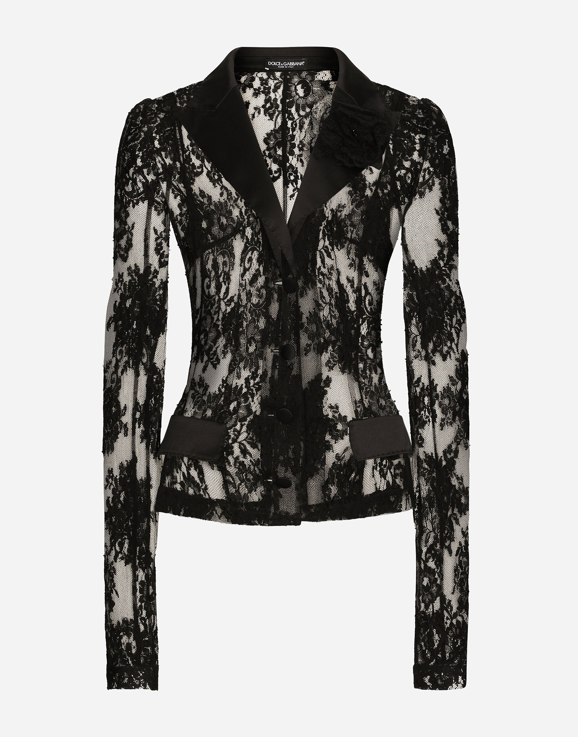 Dolce & Gabbana Floral lace jacket with satin details Black F29ZMTFU28J