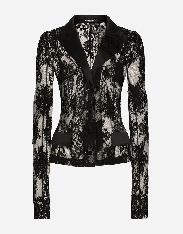 Dolce & Gabbana Floral lace jacket with satin details 黑 F27AJTHLMO7