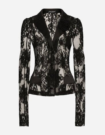 Dolce & Gabbana 새틴 디테일 플로럴 레이스 재킷 블랙 BB7287A1471