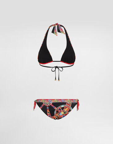 Dolce & Gabbana Bikini triangular con estampado Carretto Multicolor O8A54JON0HE