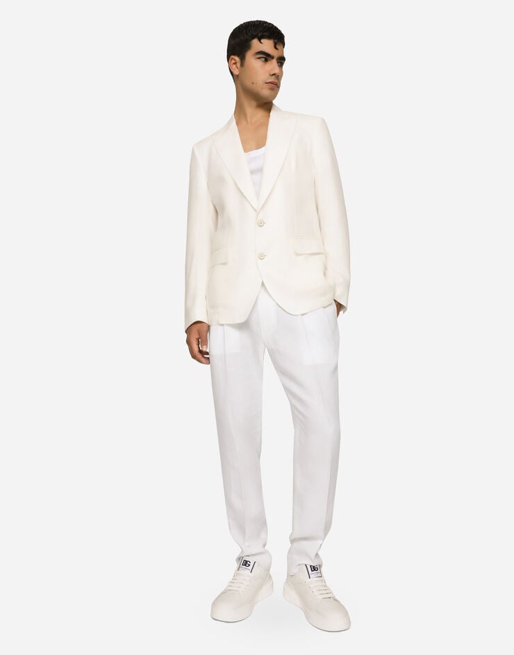 Dolce & Gabbana جاكيت بقصة سيسيلي كتان بصف أزرار مفرد أبيض G2QS6TFU4LF