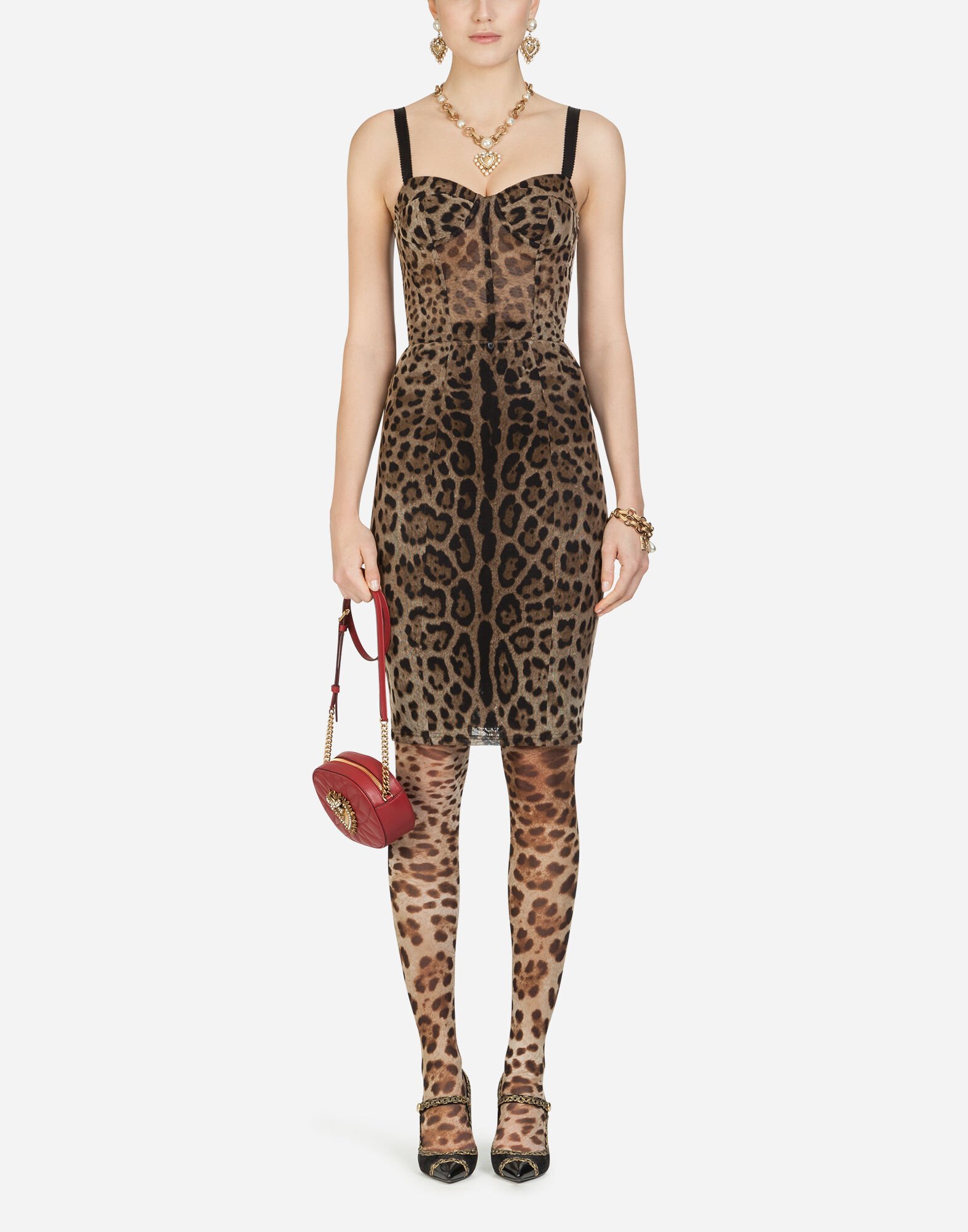 Tulle midi bustier dress with leopard print in Multicolor for