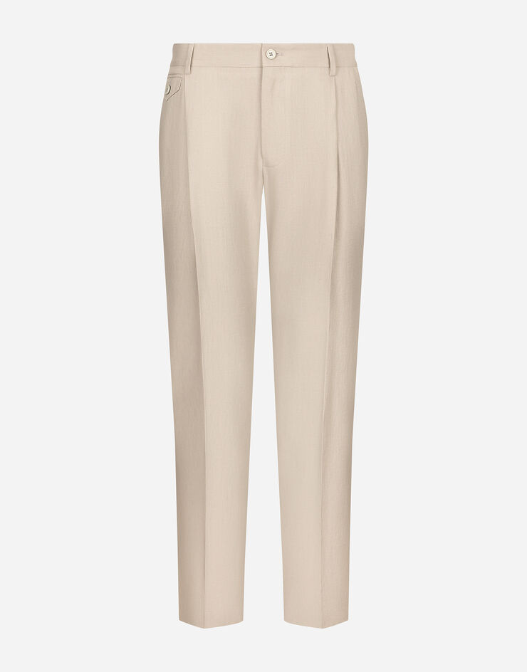 Dolce & Gabbana Pantalon en lin avec taille élastiquée Beige GV4EETFU4JB