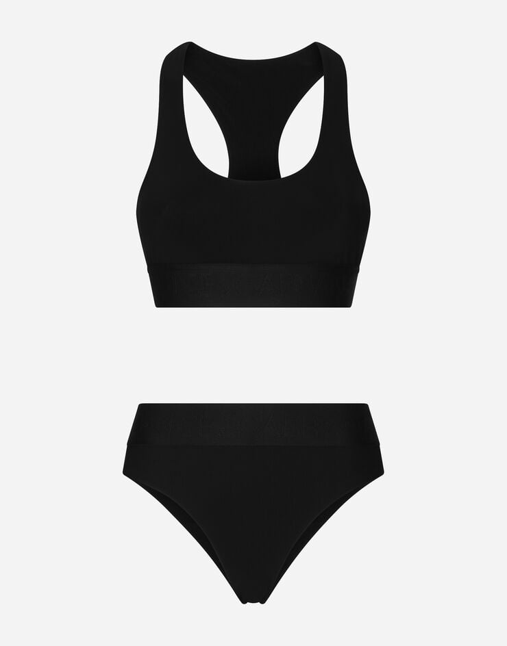 Dolce & Gabbana Bañador brassiere con logotipo en elástico Noir O8C07JONO12