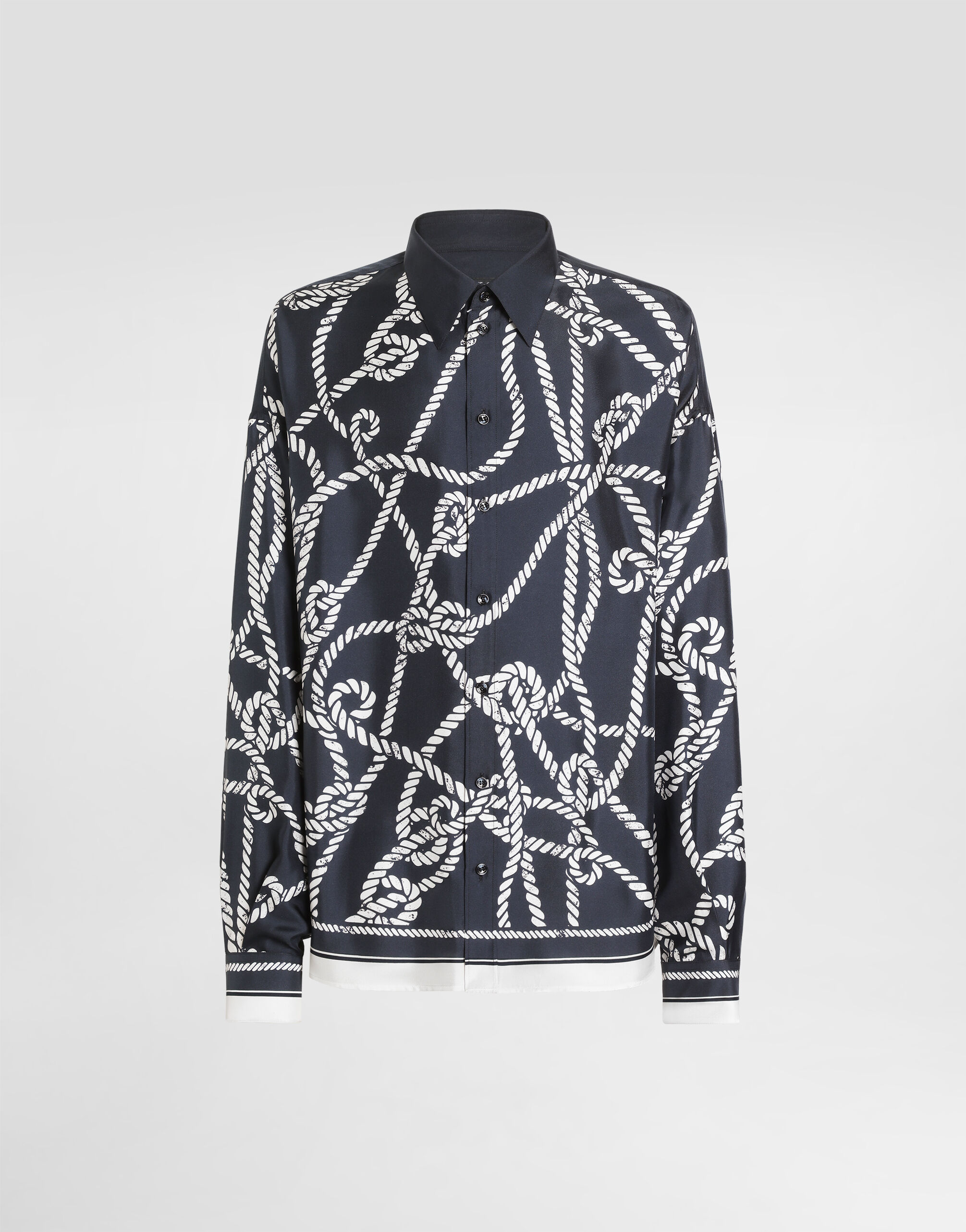 Marina-print silk twill shirt