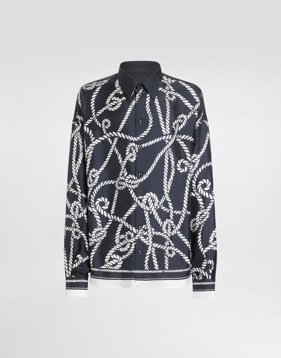 Marina-print silk twill shirt