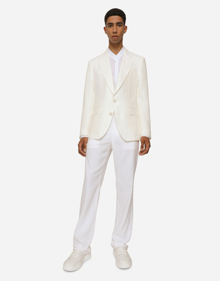 Dolce&Gabbana Linen Martini-fit shirt with DG hardware White G5KC5TGG866