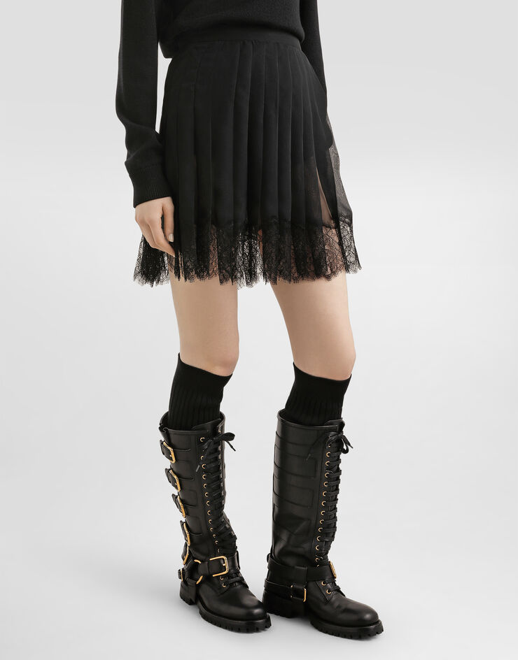 Dolce & Gabbana Pleated chiffon short skirt Black F4CNCTFUSNW