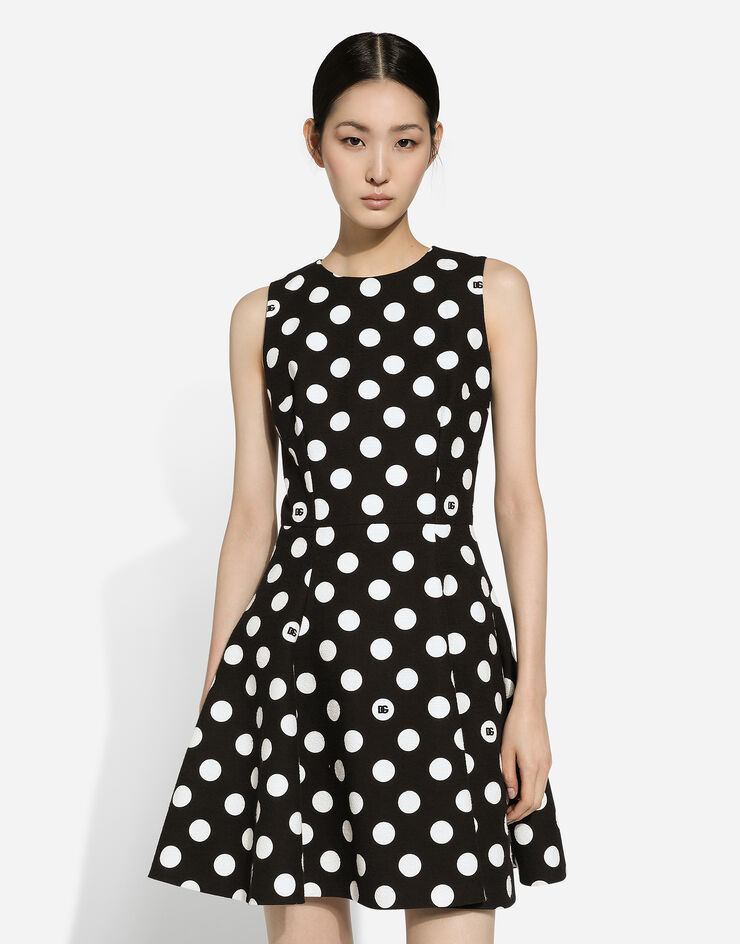 Dolce & Gabbana Short cotton rush-stitch brocade dress with polka-dot print Print F6ZY1TFS6OB