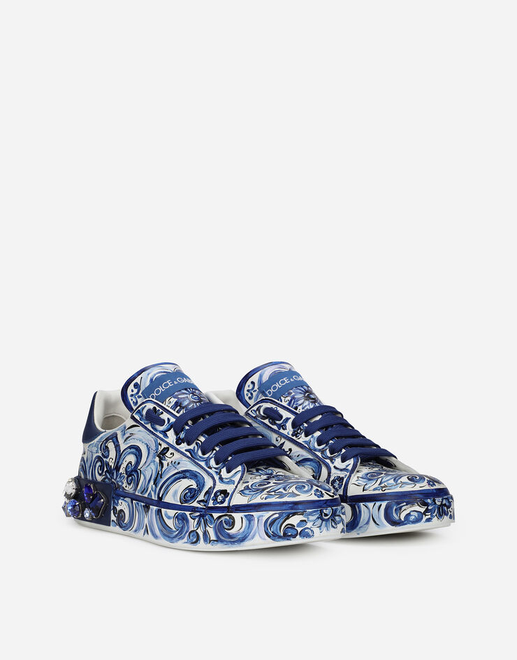 Dolce&Gabbana Sneaker Portofino aus Kalbsleder Majolika-Print Mehrfarbig CK1544AD466