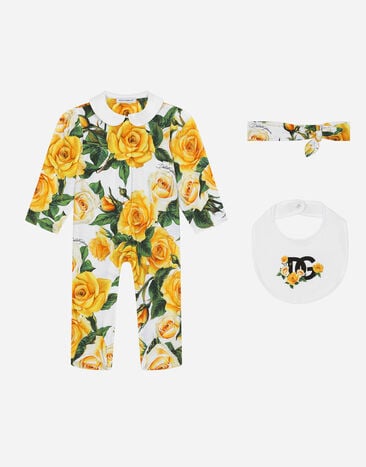 Dolce & Gabbana Set cadeau 3 pièces en jersey à imprimé roses jaunes Imprimé L2JOZ2G7K6Z