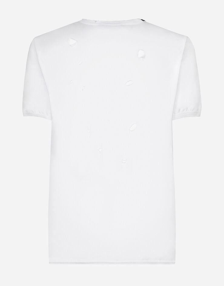 Dolce&Gabbana Cotton T-shirt with rips White G8QW6TG7JW1