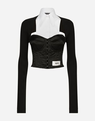 Dolce & Gabbana KIM DOLCE&GABBANA Jersey, satin and poplin corset top Black FX340ZJAIJ8