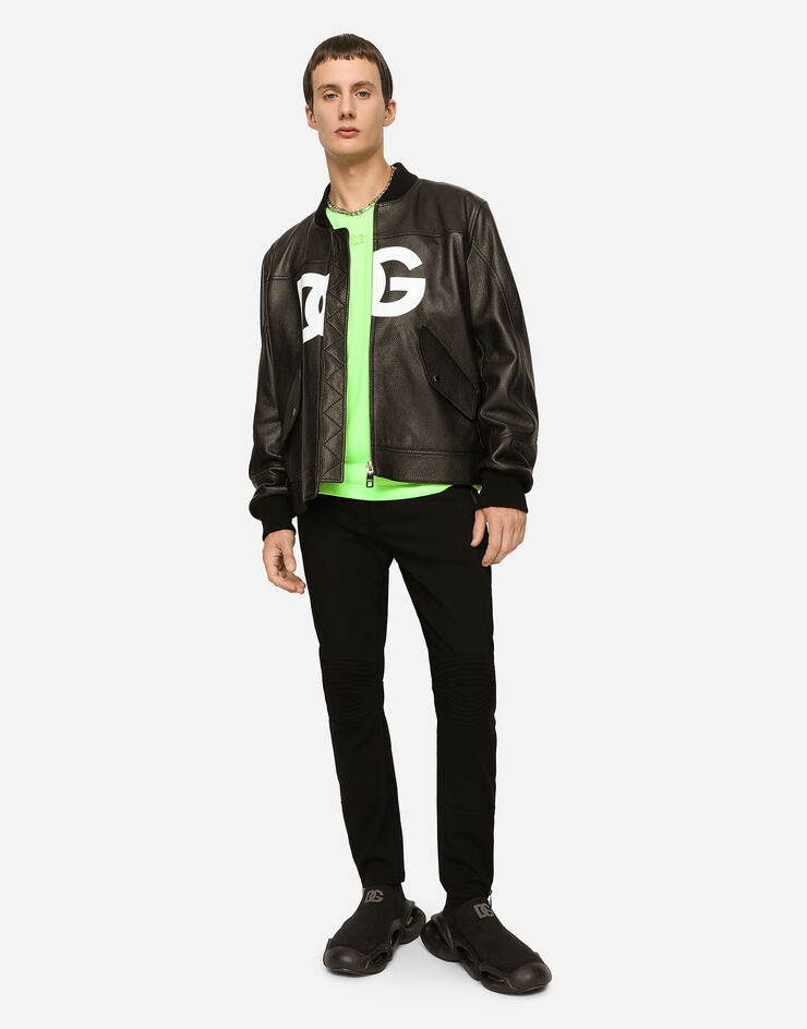 Dolce & Gabbana Leather jacket with DG logo print Black G9XG7LHULO0