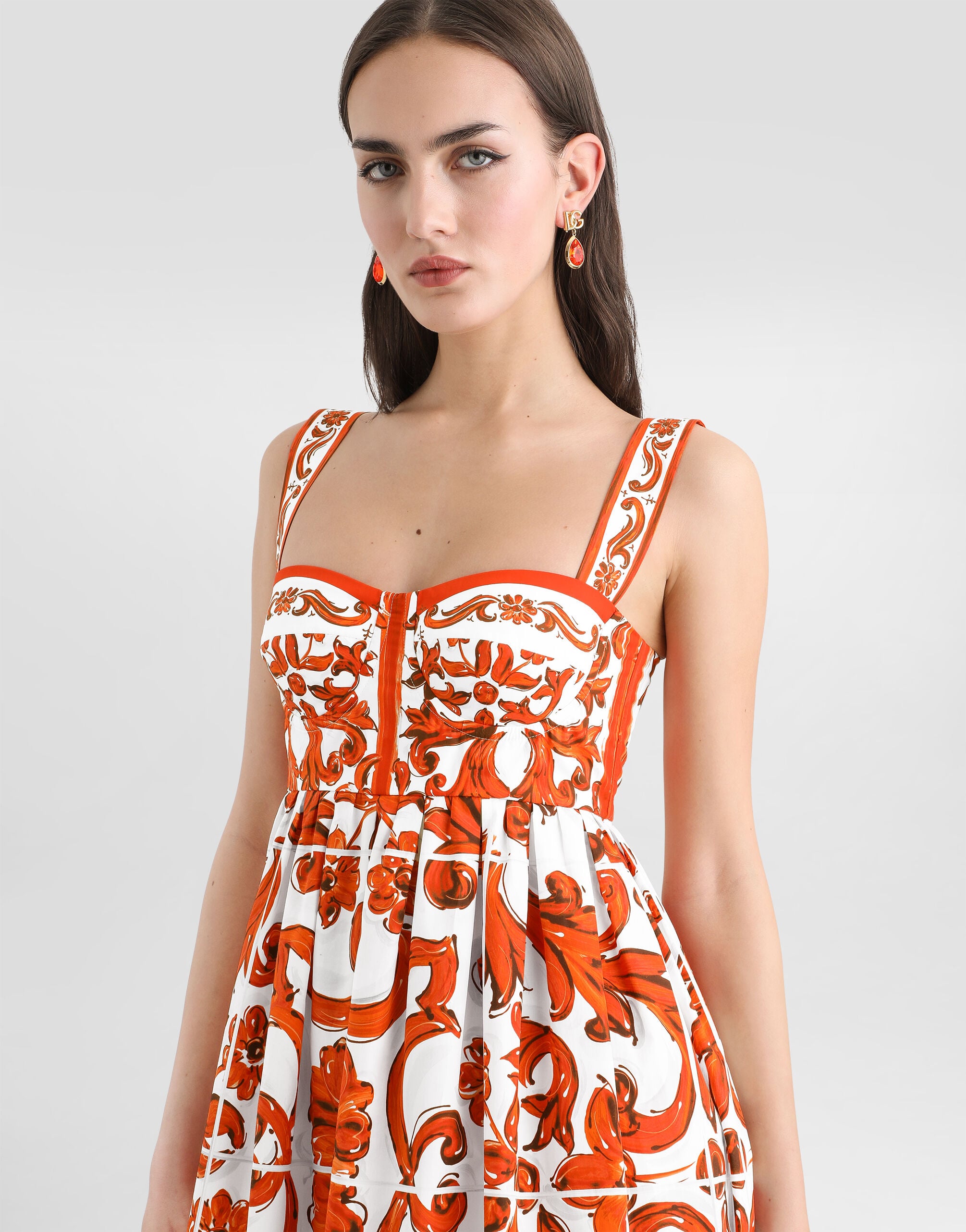Majolica-print poplin short dress in Multicolor for Women