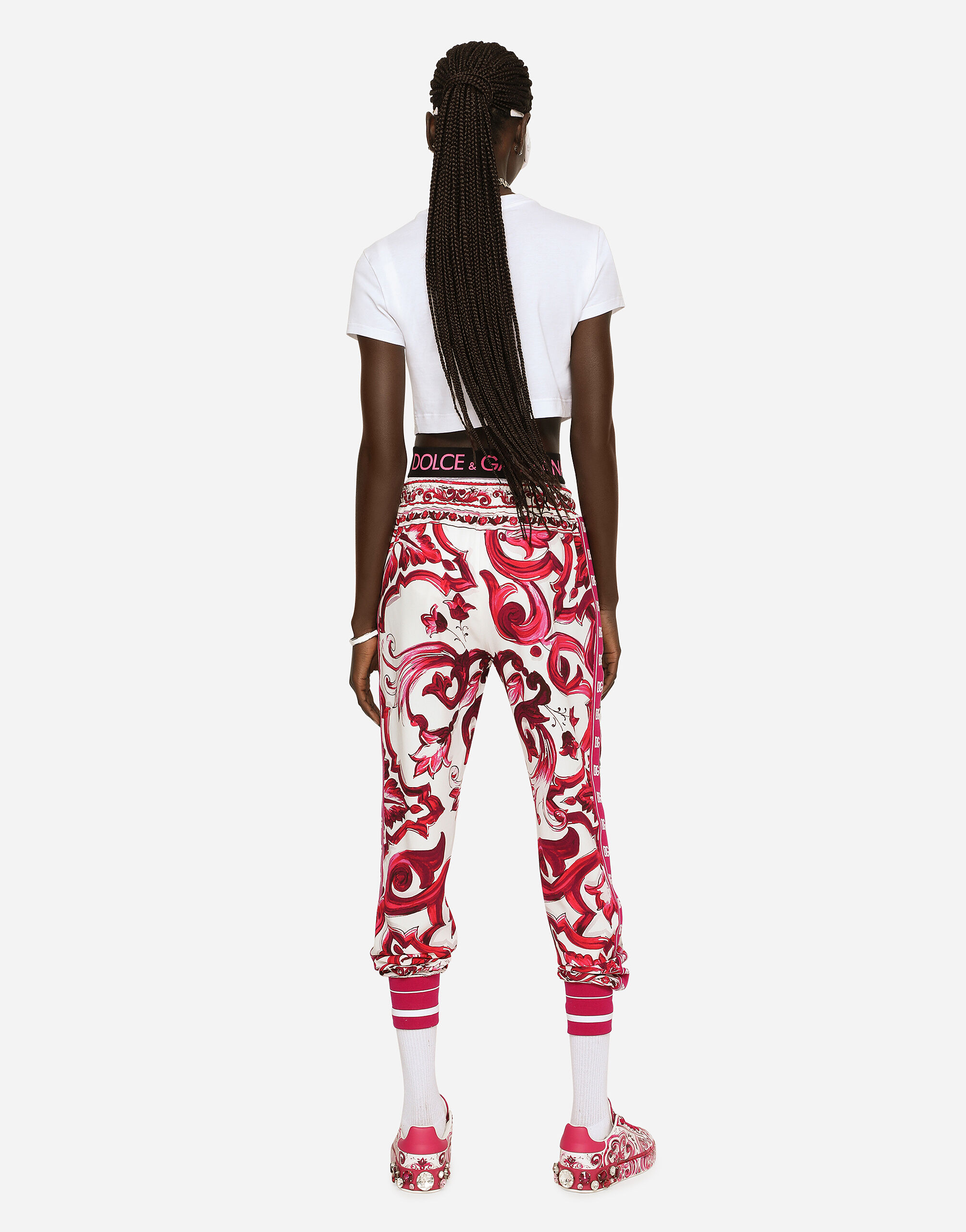 Majolica print cady jogging pants in Multicolor for Women Dolce Gabbana US
