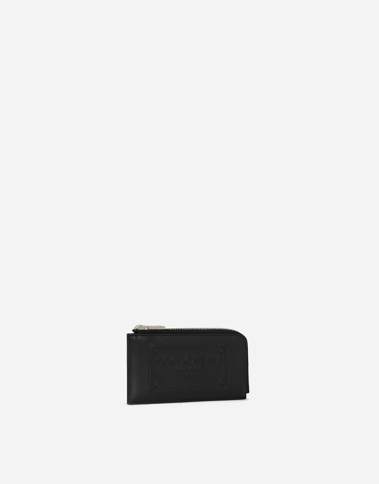Dolce & Gabbana Tarjetero en piel de becerro con logotipo en relieve Noir BP3274AG218