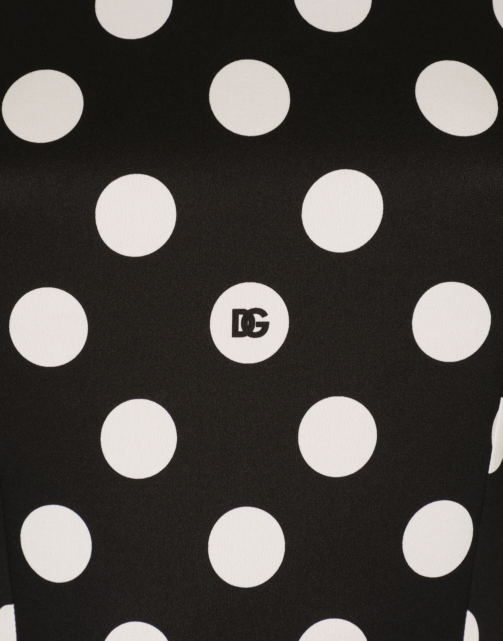Charmeuse calf-length circle-skirt dress with polka-dot