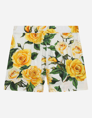 Dolce & Gabbana Shorts aus Popeline Print gelbe Rosen Drucken L53Q07HS5QR