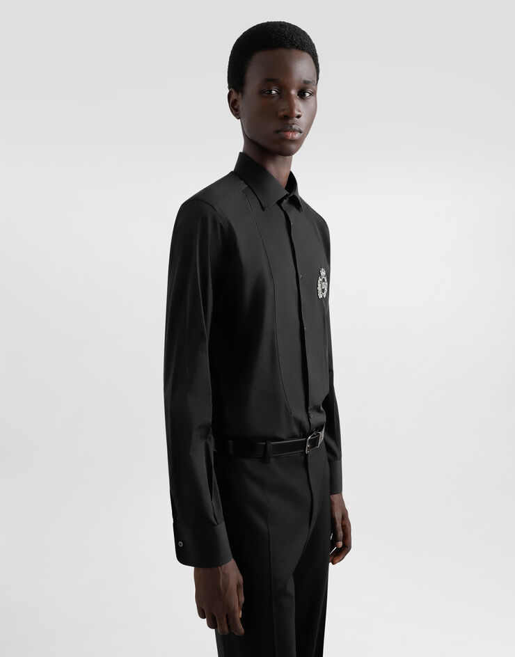 Dolce & Gabbana Camisa de esmoquin en algodón con parche heráldico Negro G5EN5ZFU5U8