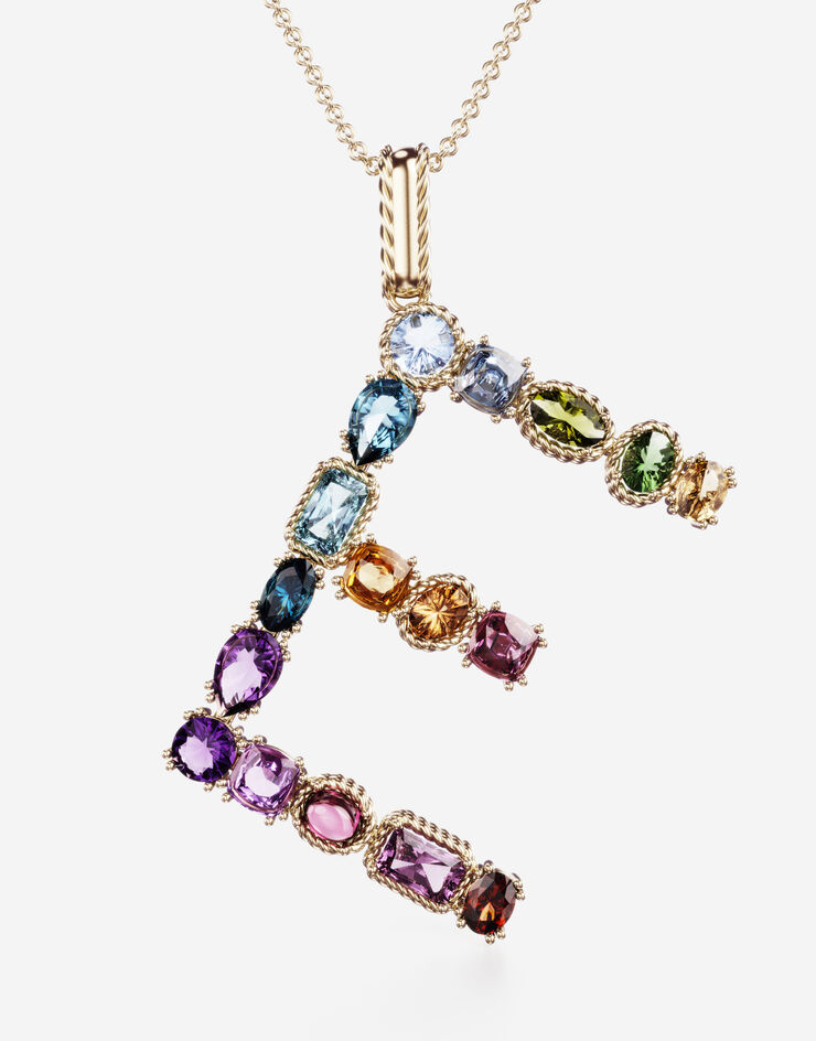 Dolce & Gabbana Rainbow alphabet E pendant in yellow gold with multicolor fine gems Gold WAMR2GWMIXE