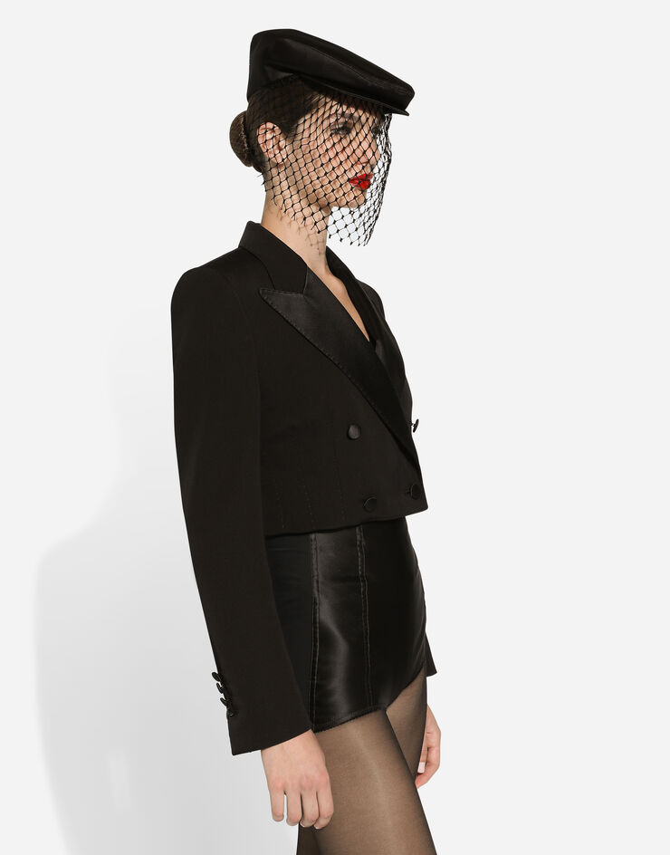 Dolce & Gabbana Kurze zweireihige Smokingjacke aus Wollgabardine Schwarz F291WTFU21E